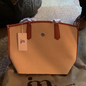JM Women's Elegant Cream and Tan Tote Bag